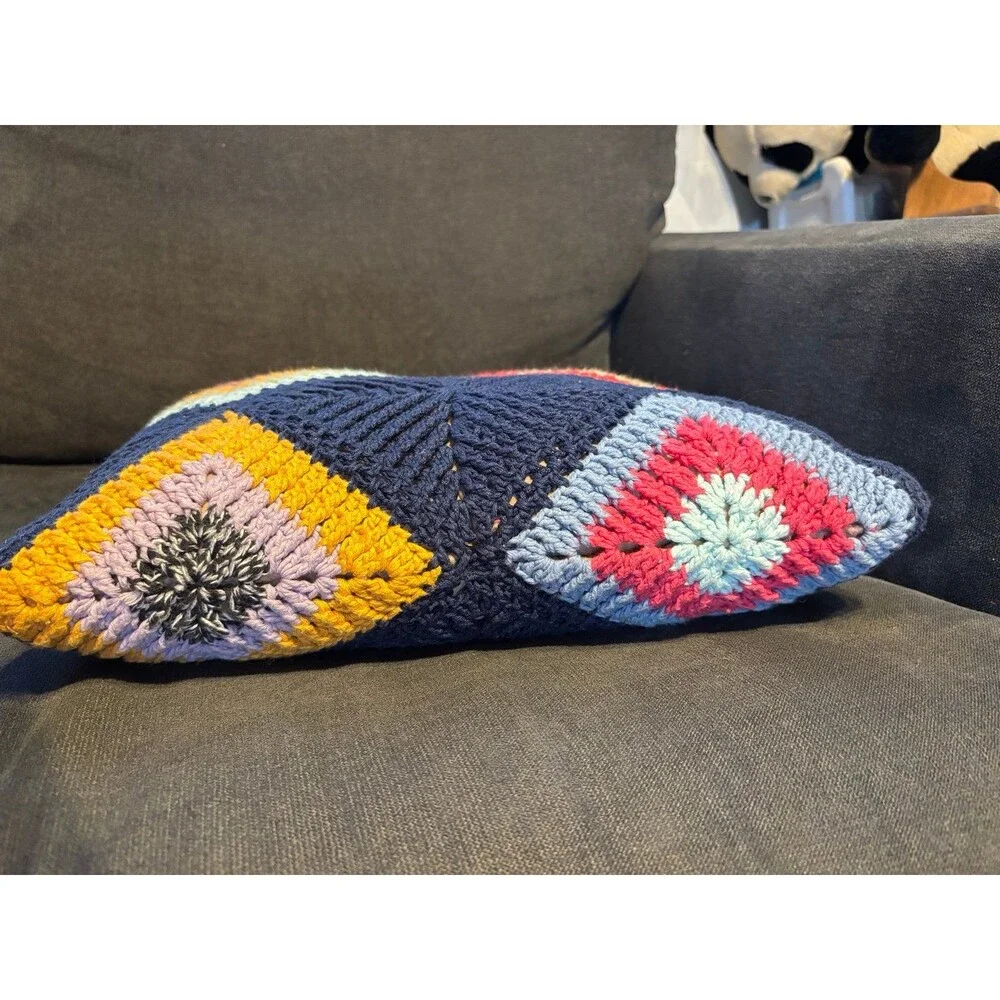 Handmade crochet throw pillow grannycore boho vintage geometric retro